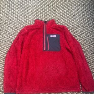 Vineyard Vines Red Fleece Pullover with Black Pocket